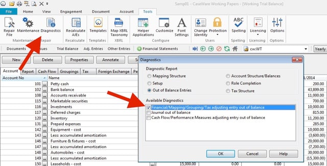 Use Diagnostics to find any out of balance entries