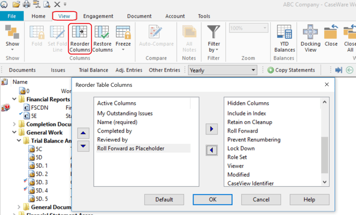 Document Manager Reorder Columns Dialog