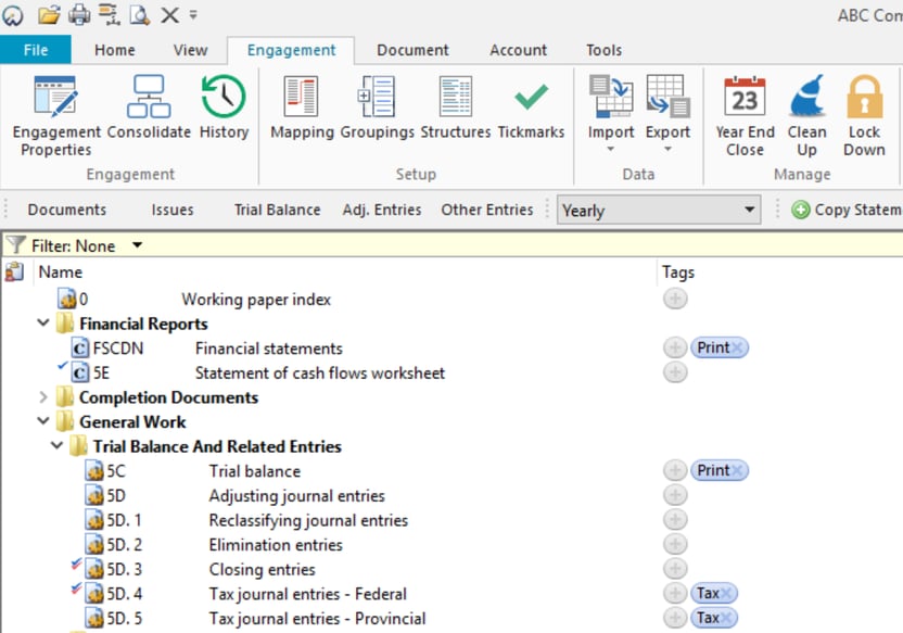 Tag column active on the Document Manager 