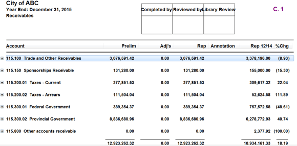 Lead-sheet with subtotals Lead-sheet with subtotals
